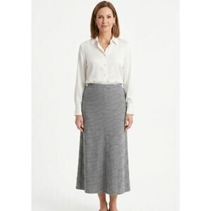 Women Midi A-Line Skirt Gray Textured  Quiet Luxury Polyester Medium